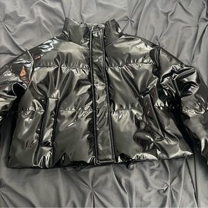 Black Vinyl Bubble Puffer Jacket